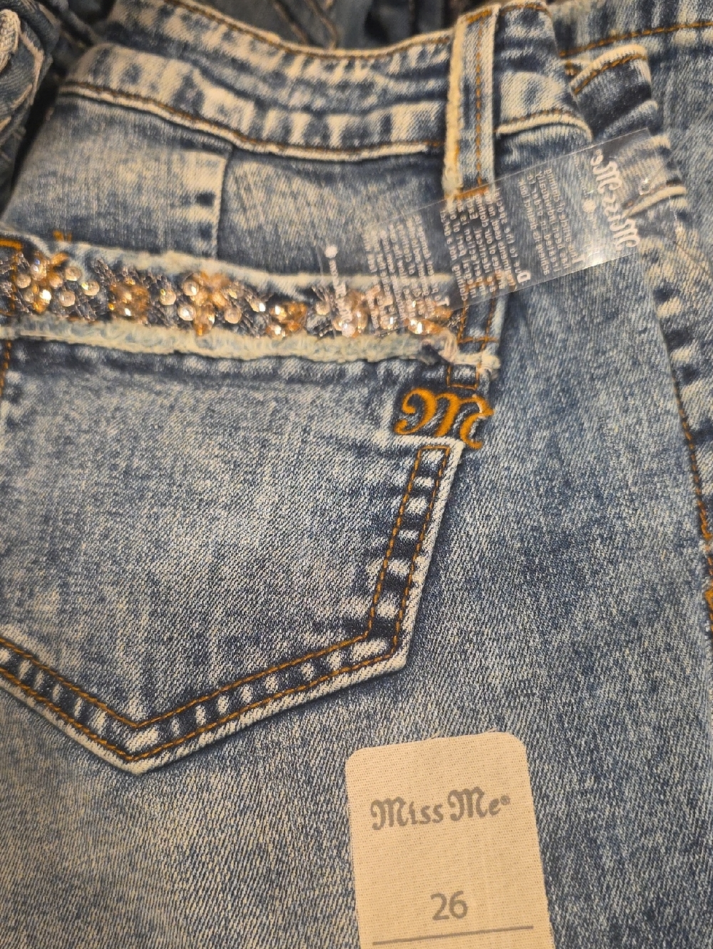 Miss Me Light Blue Denim Boot Cut Jeans with Rhinestone Trim